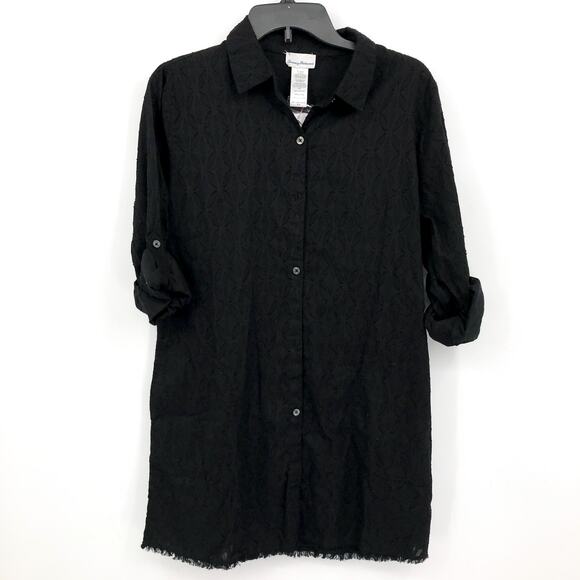 TOMMY BAHAMA Boyfriend Shirt Swim Cover Up Medium Black Cotton Clip Jacquard NWT - Picture 4 of 10